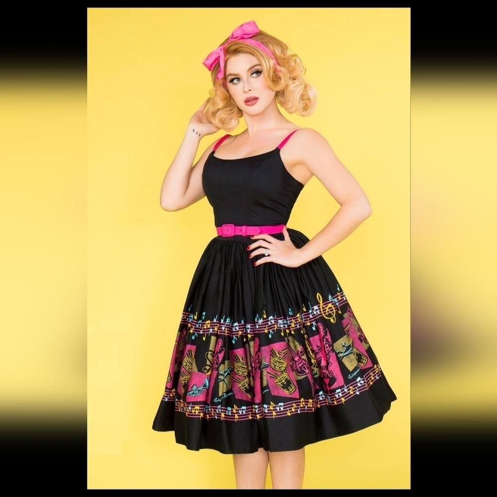 Pinup Couture Jenny Dress in Music Border Print, VGUC, Size S